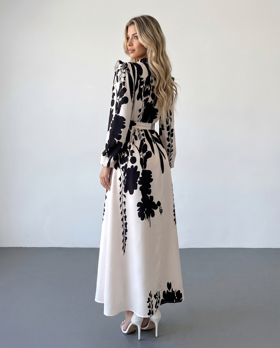 Elegant Floral Printed Long Sleeve Maxi Dress