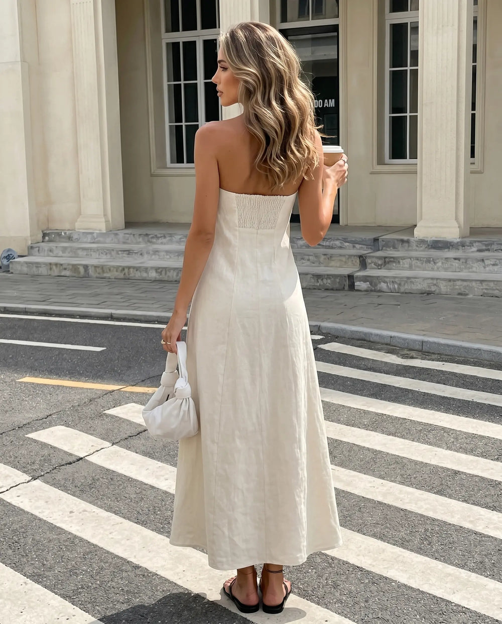 SOLACE  Beige Minimalist Breathable Linen Blend Loose Fit Maxi Dress 