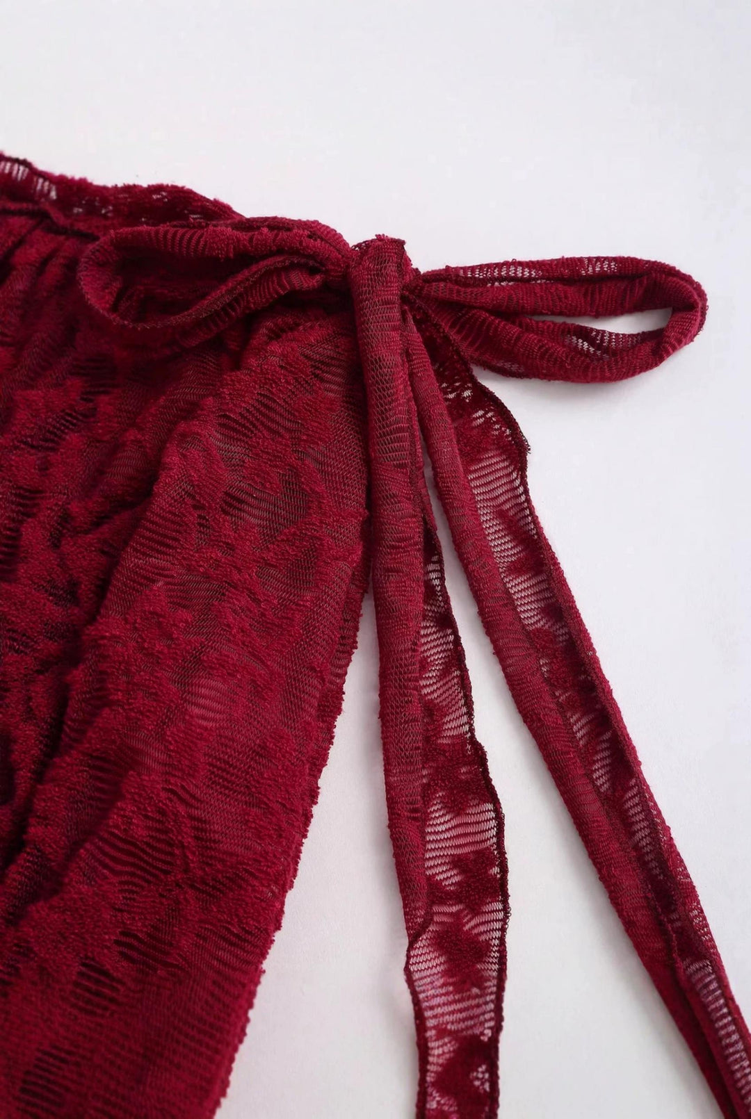 Burgundy Lace Bodycon  Long Sleeve Asymmetric Neckline Dress