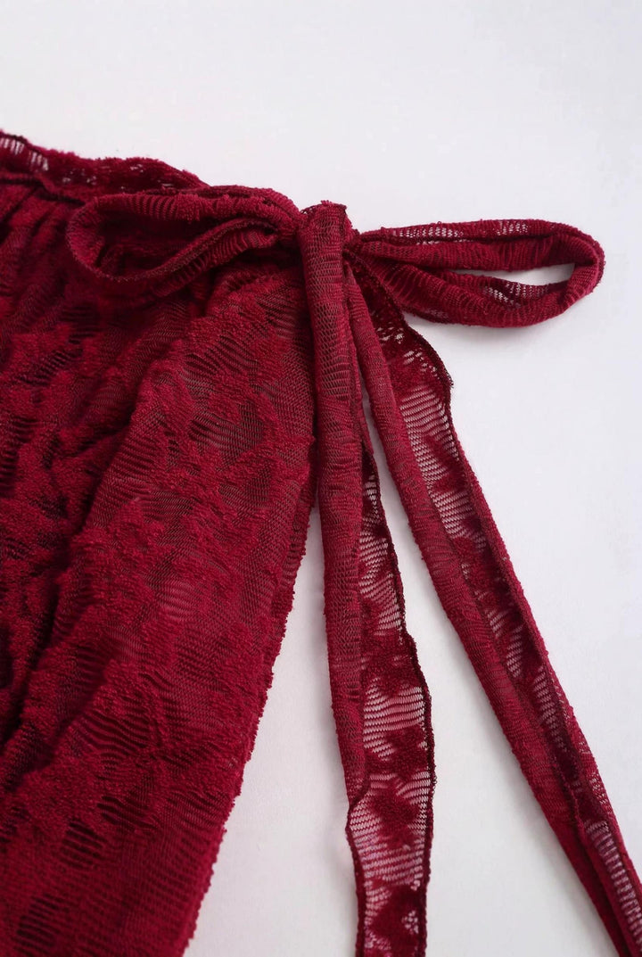 Burgundy Lace Bodycon  Long Sleeve Asymmetric Neckline Dress
