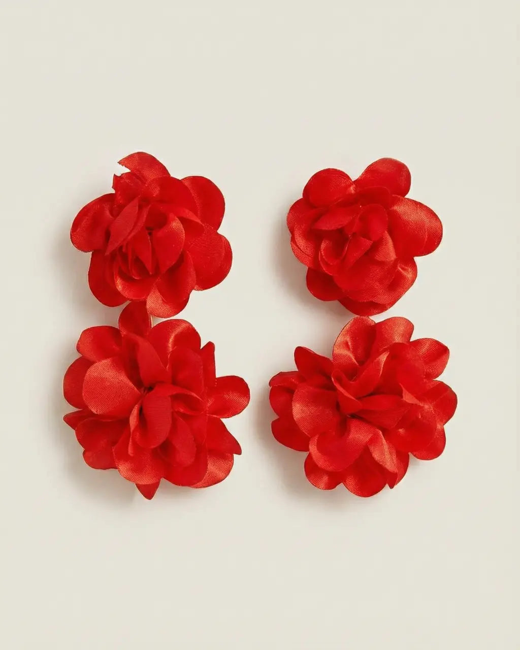 SOLACE  Red Double Rose Statement Drop Earrings 