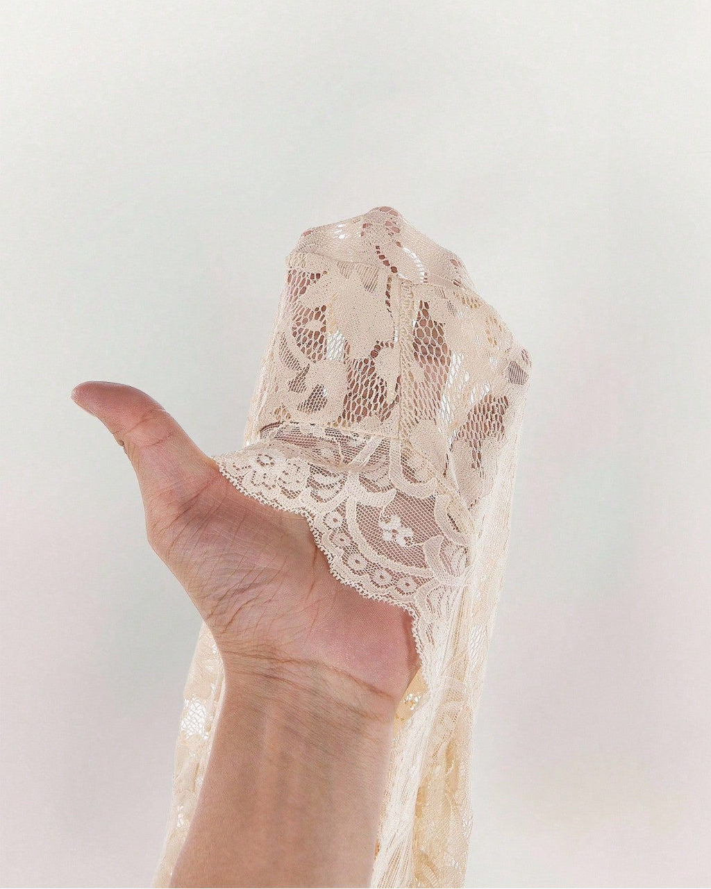 Apricot Sheer Lace Deep V Neck Ruffled Hem Mini Dress SOLACE