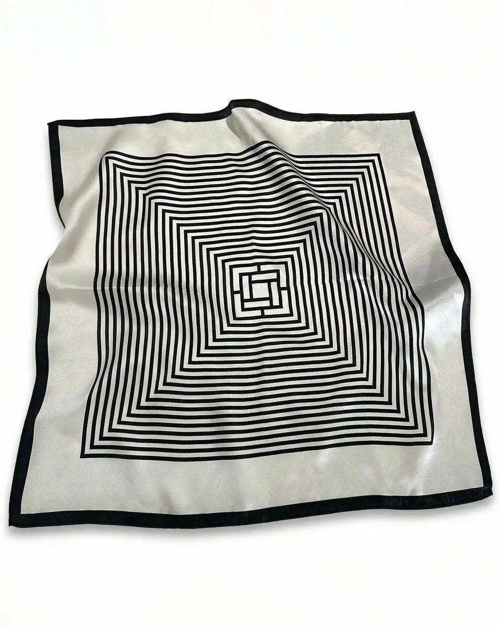 SOLACE  Black White Geometric Concentric Square Lightweight Square Scarf 