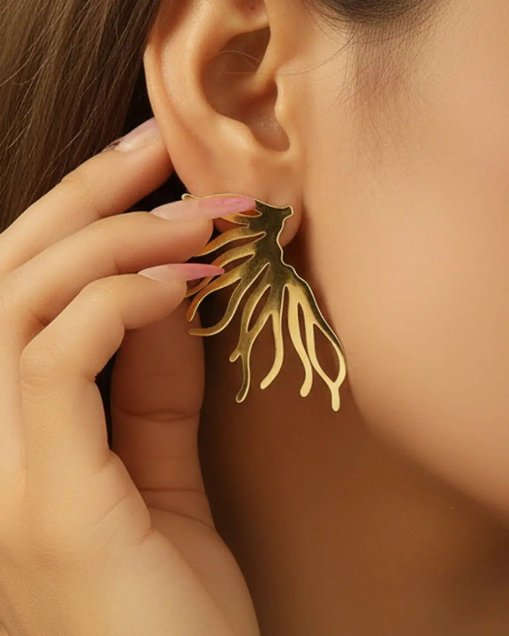 SOLACE  Gold Abstract Coral Branch Drop Earrings 