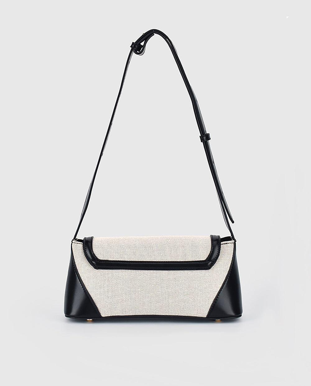 SOLACEBeige Canvas Black Faux Leather Color Block Twist Lock Rectangular Shoulder Underarm Bag