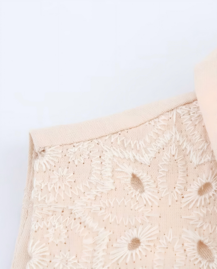 SOLACEBeige Eyelet Embroidery Sleeveless Collared Shirt Mini Dress