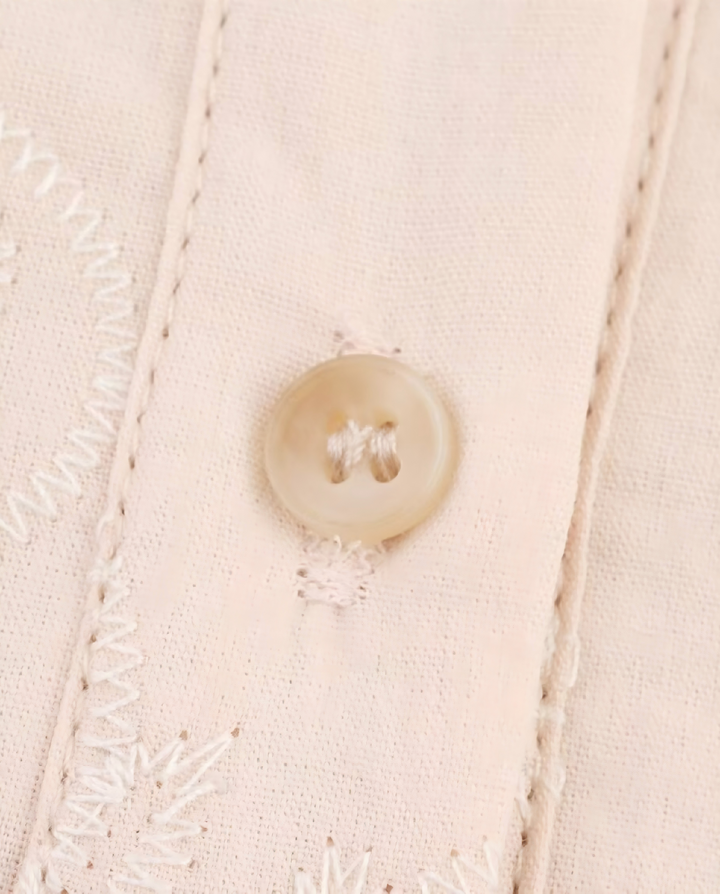 SOLACEBeige Eyelet Embroidery Sleeveless Collared Shirt Mini Dress