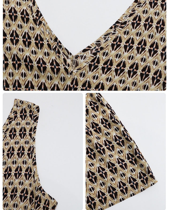 SOLACEBeige Geometric Print Sleeveless Maxi Dress
