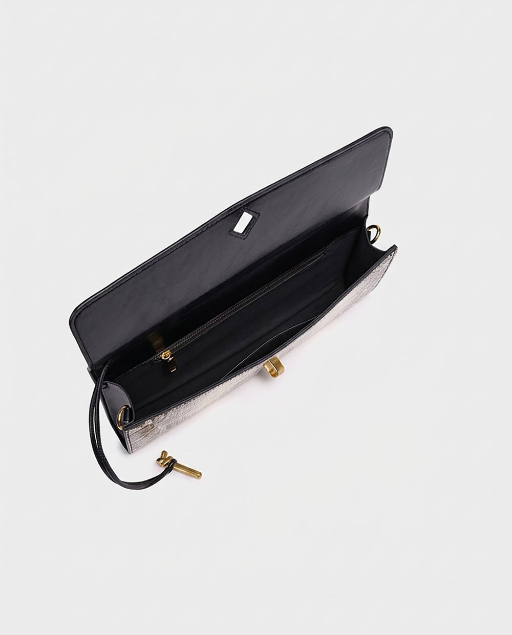 SOLACEBeige Grey Snake Print Faux Leather Twist Lock Slim Rectangular Crossbody Bar Clutch Bag