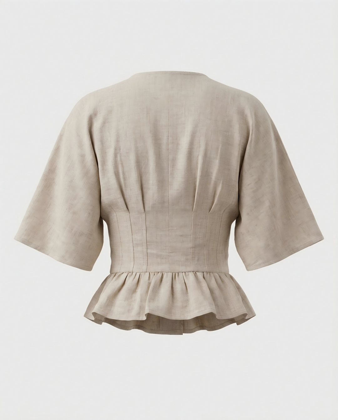 SOLACEBeige Linen Blend V-Neck Batwing Sleeve Peplum Blouse