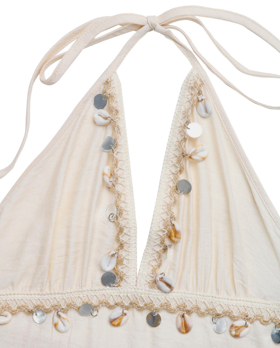 SOLACEBeige Tassel Decor Cotton Blend Slim Fit Midi Dress