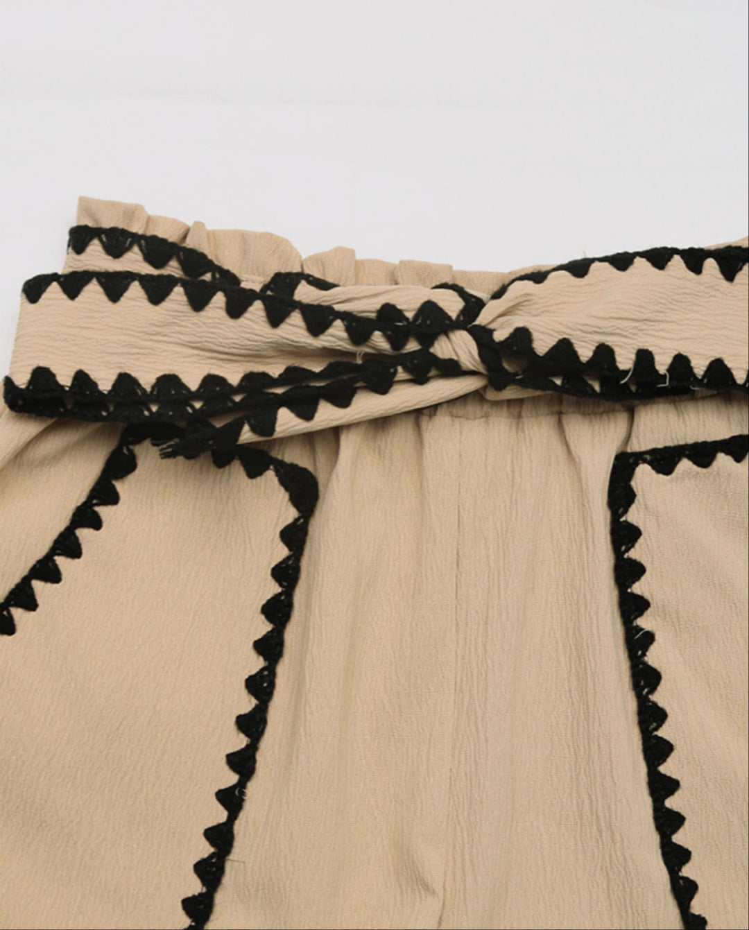 SOLACEBeige Trim High Waisted Belted Shorts