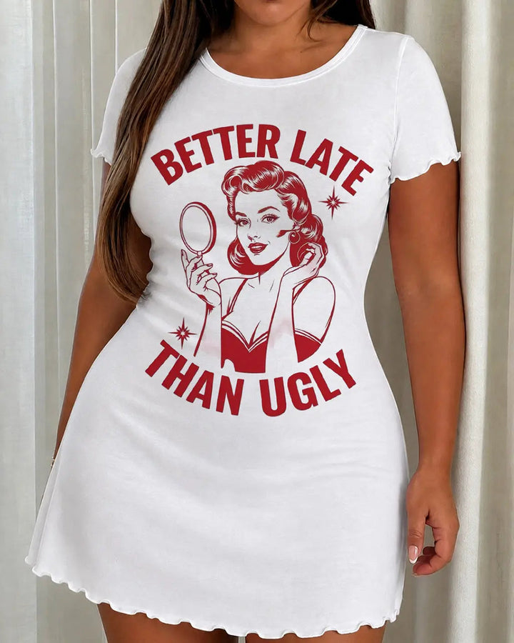 SOLACE"Better Late Than Ugly" Retro Print Nightdress