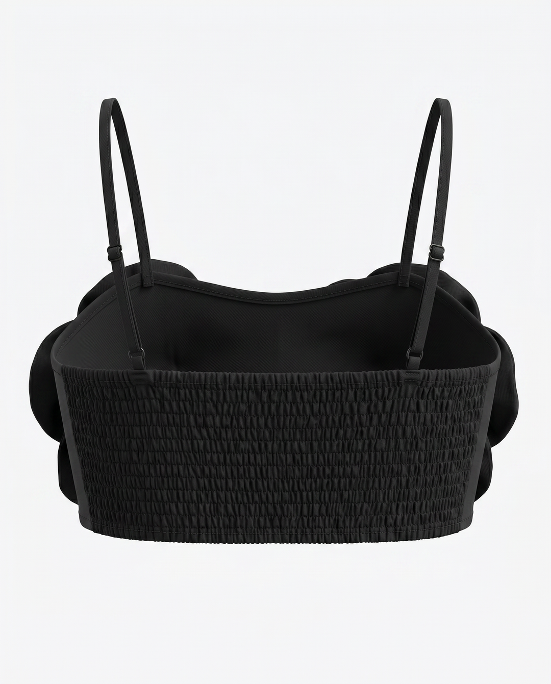 SOLACEBlack 3D Floral Appliques Spaghetti Strap Crop Top