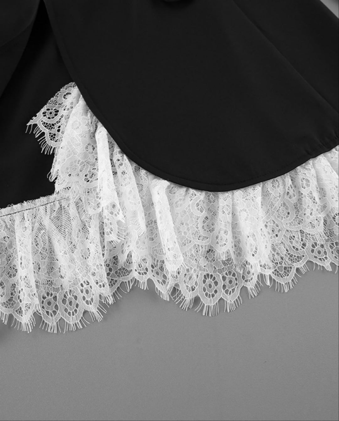 SOLACEBlack Belted Waist Lace Cuff Open Front Tailored Blazer Jacket