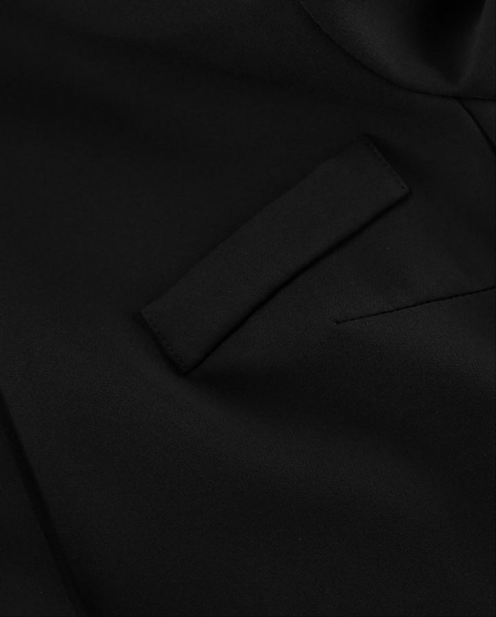 SOLACEBlack Belted Waist Lace Cuff Open Front Tailored Blazer Jacket