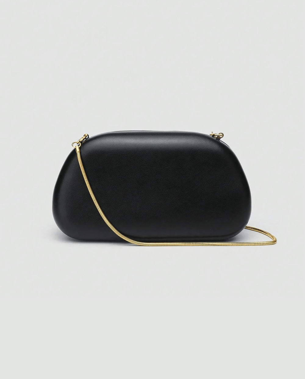 SOLACEBlack Faux Leather Curved Gold Metal Frame Snake Chain Crossbody Clutch Bag