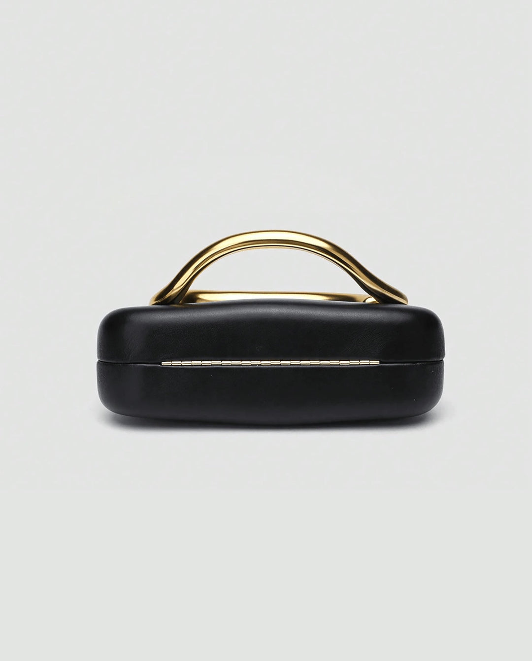 SOLACEBlack Faux Leather Curved Gold Metal Frame Snake Chain Crossbody Clutch Bag