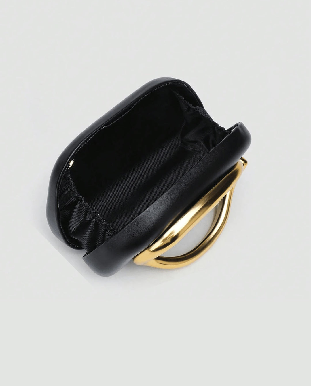 SOLACEBlack Faux Leather Curved Gold Metal Frame Snake Chain Crossbody Clutch Bag
