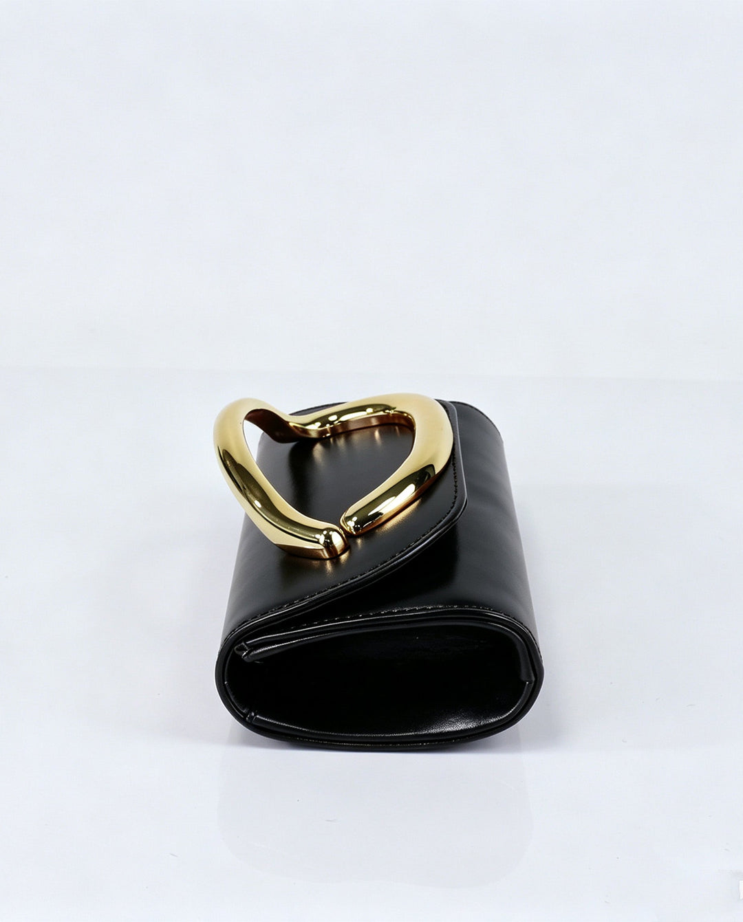 SOLACEBlack Faux Leather Large Oval Gold Metal Frame Chain Crossbody Clutch Bag