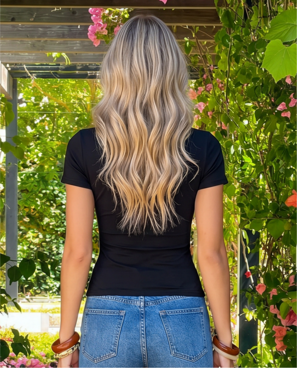 SOLACEBlack Flower Cutout Short Sleeve Cropped Top