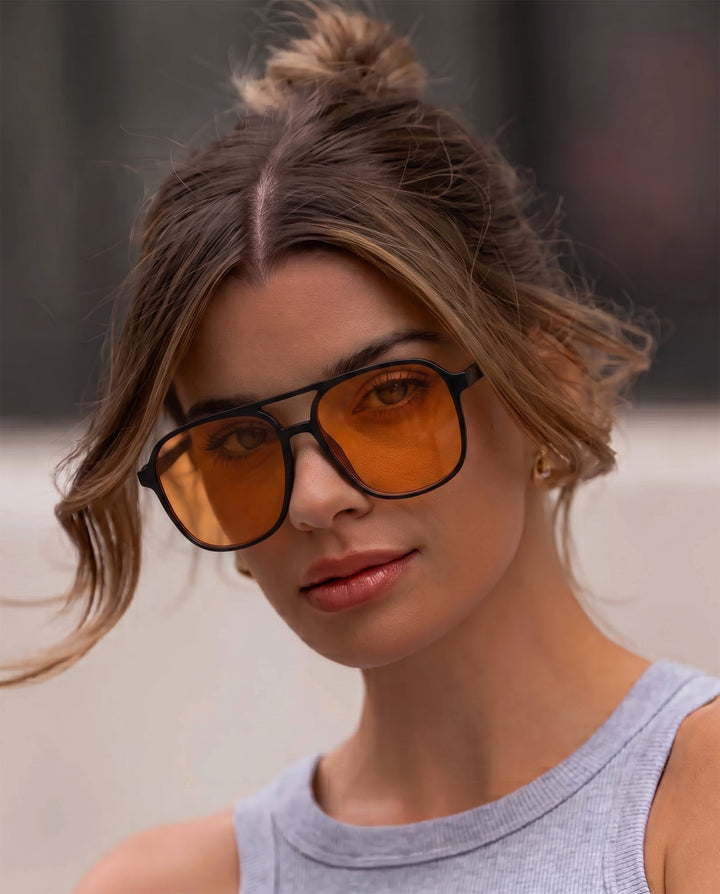 SOLACEBlack Frame Orange Lens Double Bridge Pilot Sunglasses