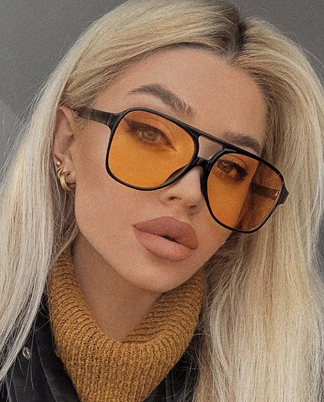 SOLACEBlack Frame Orange Lens Double Bridge Pilot Sunglasses