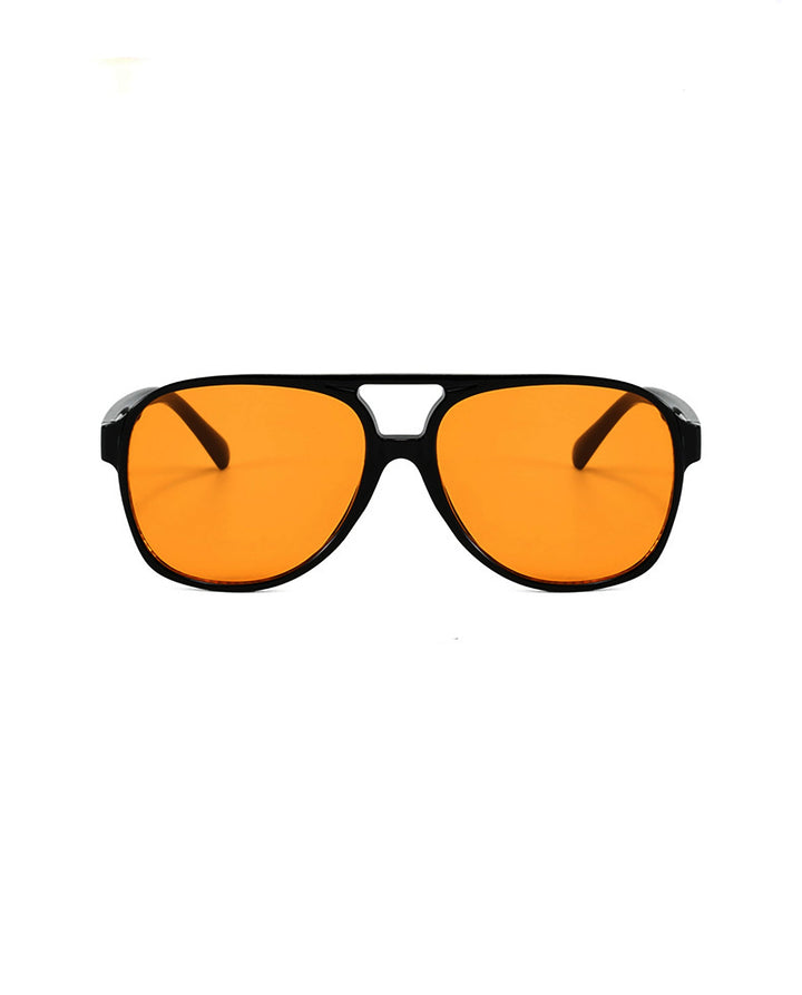 SOLACEBlack Frame Orange Lens Double Bridge Pilot Sunglasses