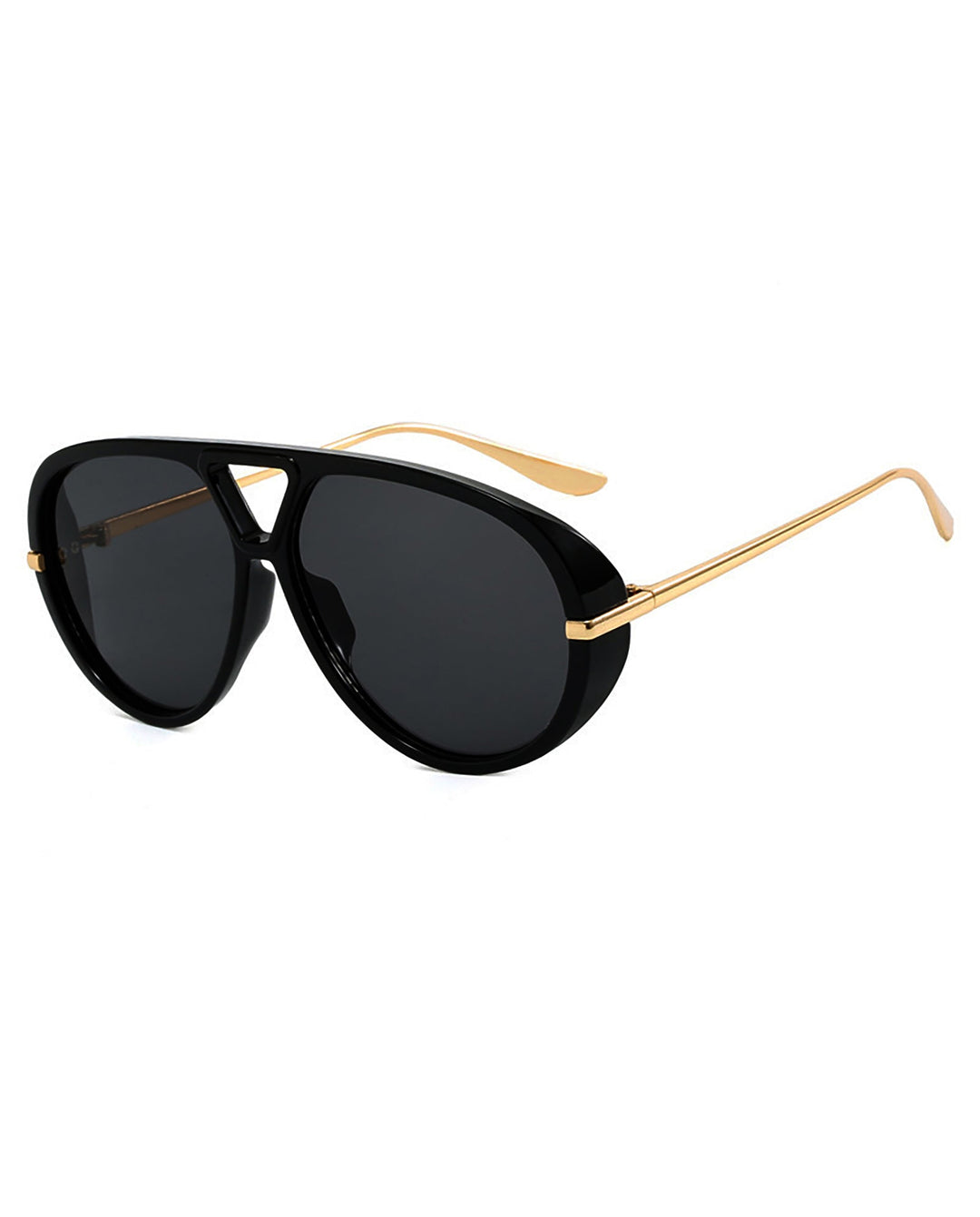 SOLACEBlack Front Frame Gold Metal Temple Double Bridge Pilot Sunglasses
