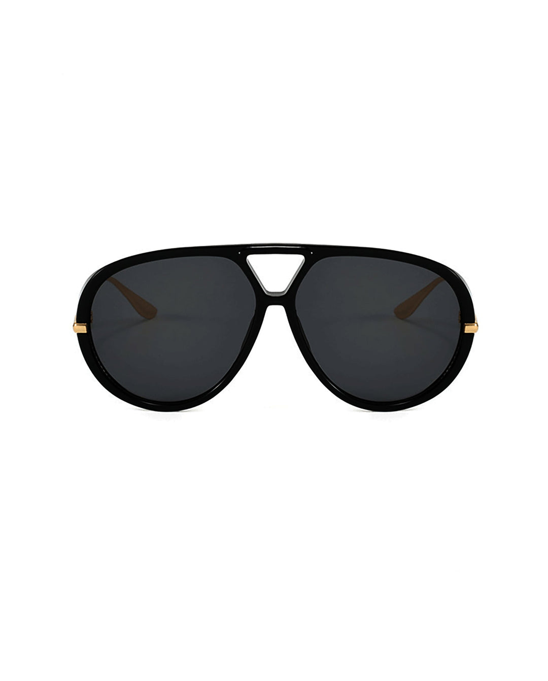 SOLACEBlack Front Frame Gold Metal Temple Double Bridge Pilot Sunglasses