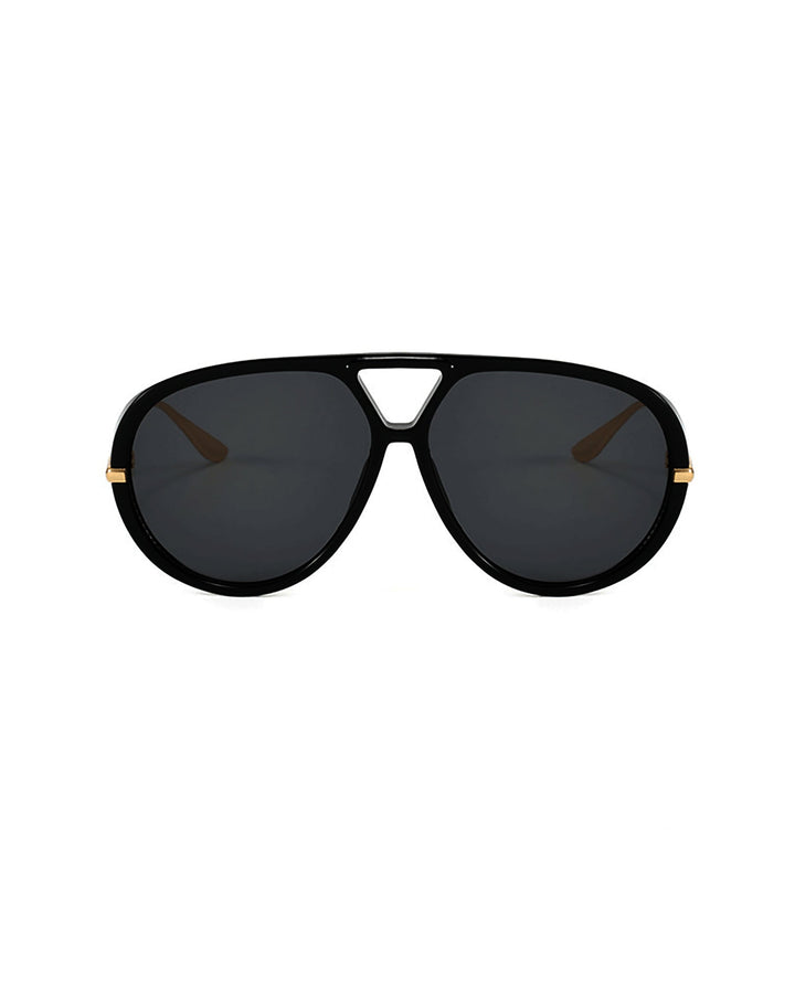 SOLACEBlack Front Frame Gold Metal Temple Double Bridge Pilot Sunglasses