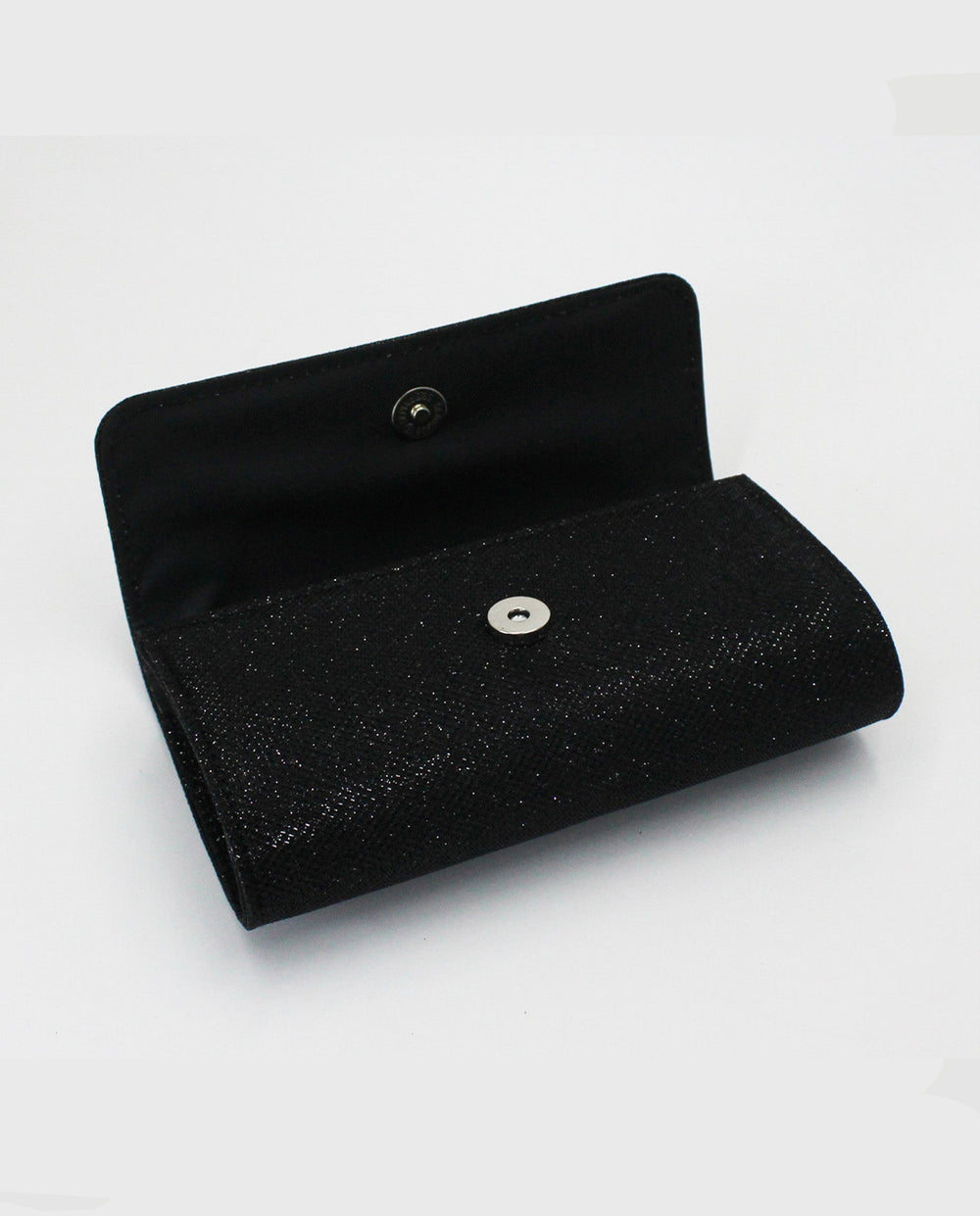 SOLACEBlack Glitter Suede Rectangular Silver Chain Crossbody Clutch Bag
