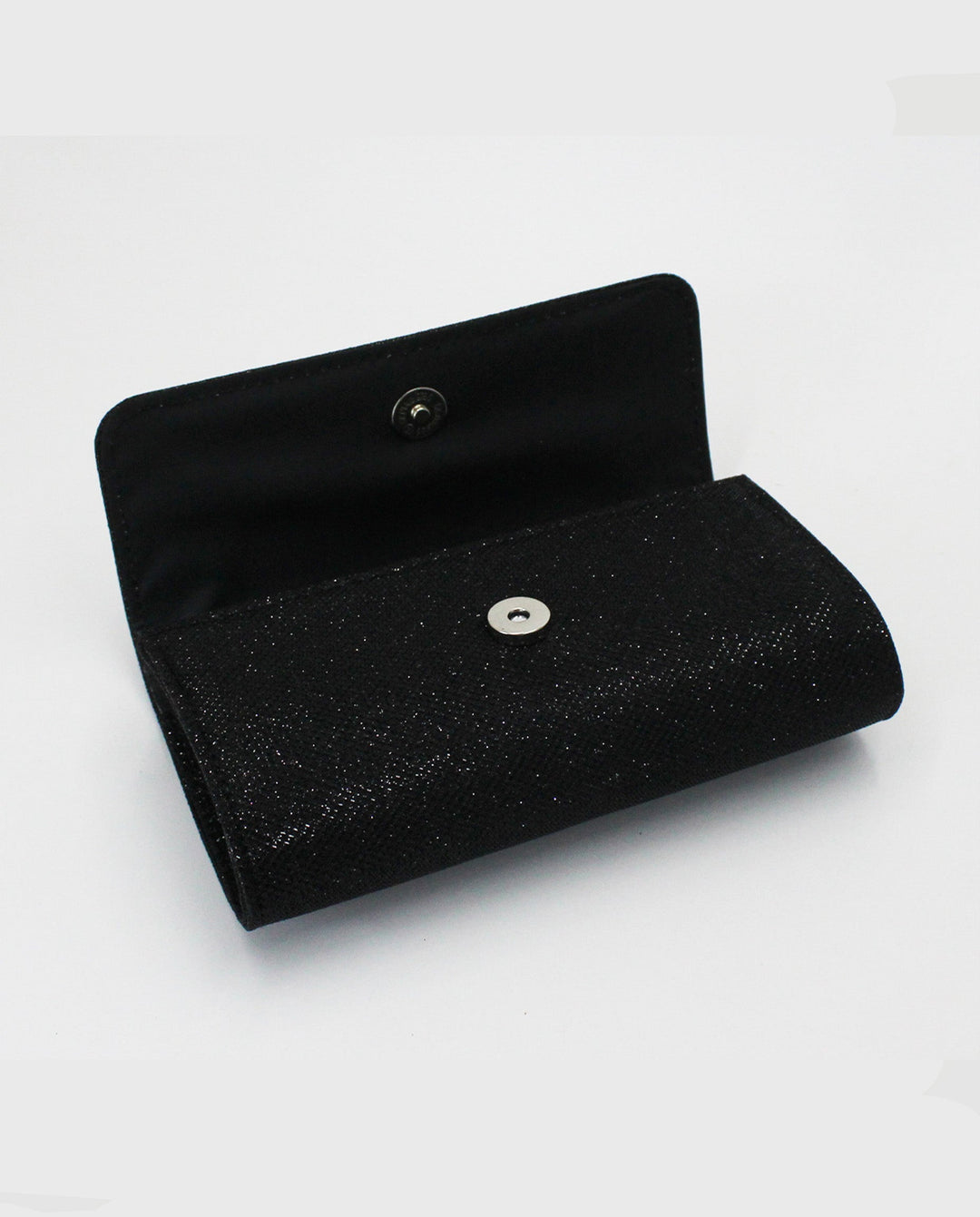 SOLACEBlack Glitter Suede Rectangular Silver Chain Crossbody Clutch Bag