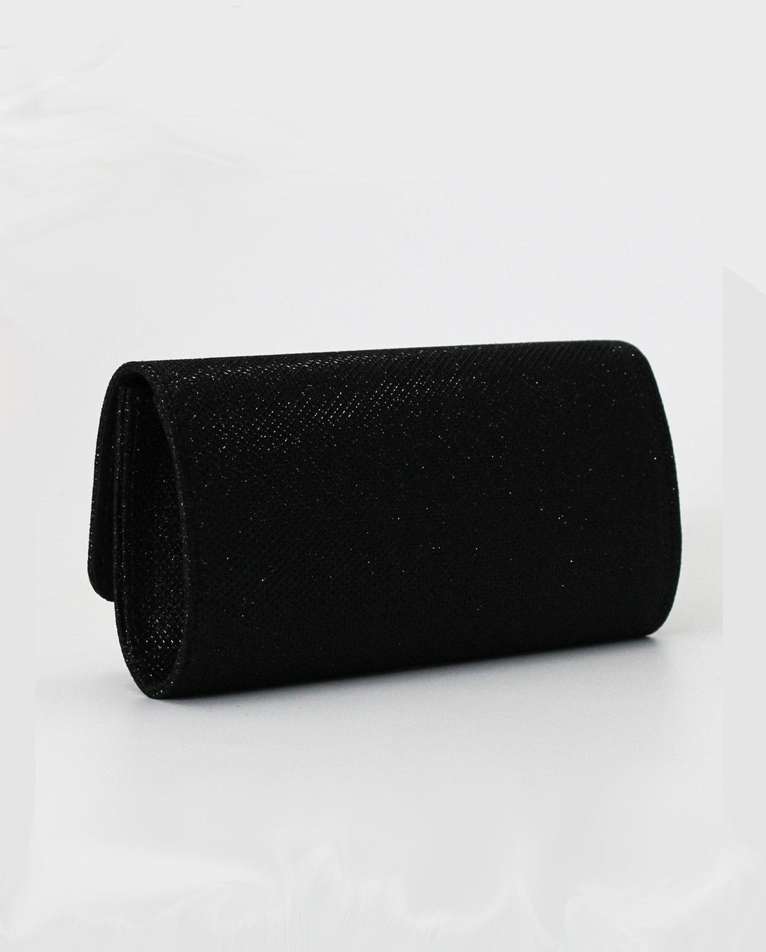 SOLACEBlack Glitter Suede Rectangular Silver Chain Crossbody Clutch Bag