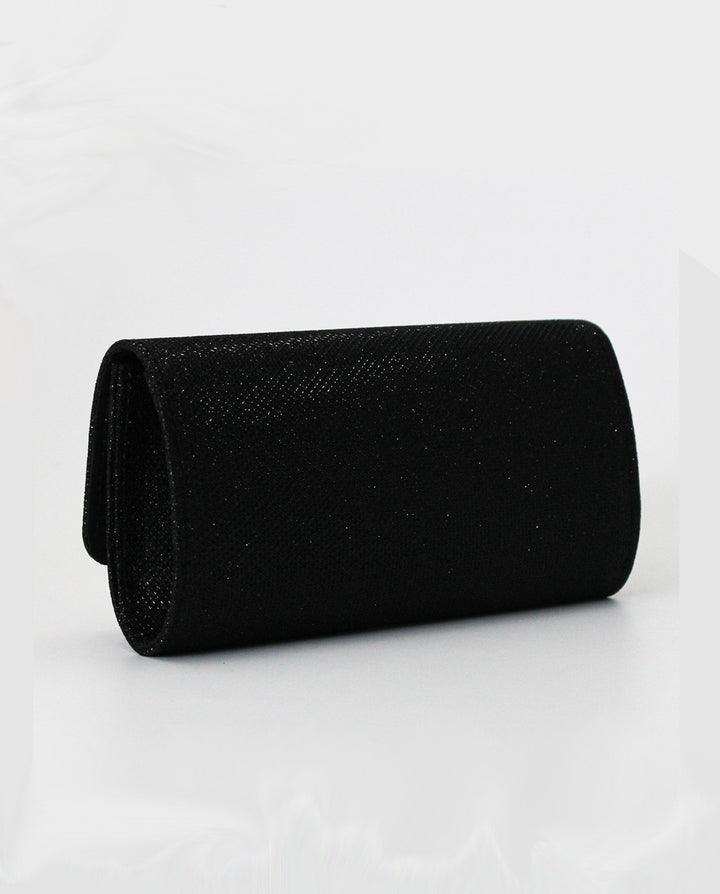 SOLACEBlack Glitter Suede Rectangular Silver Chain Crossbody Clutch Bag