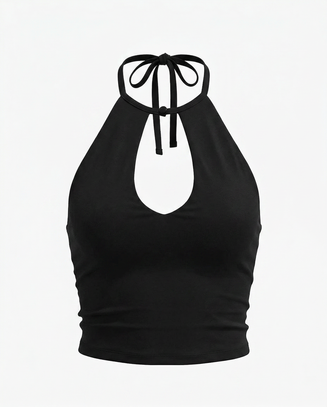 SOLACEBlack Halter Neck Keyhole Cutout Crop Top