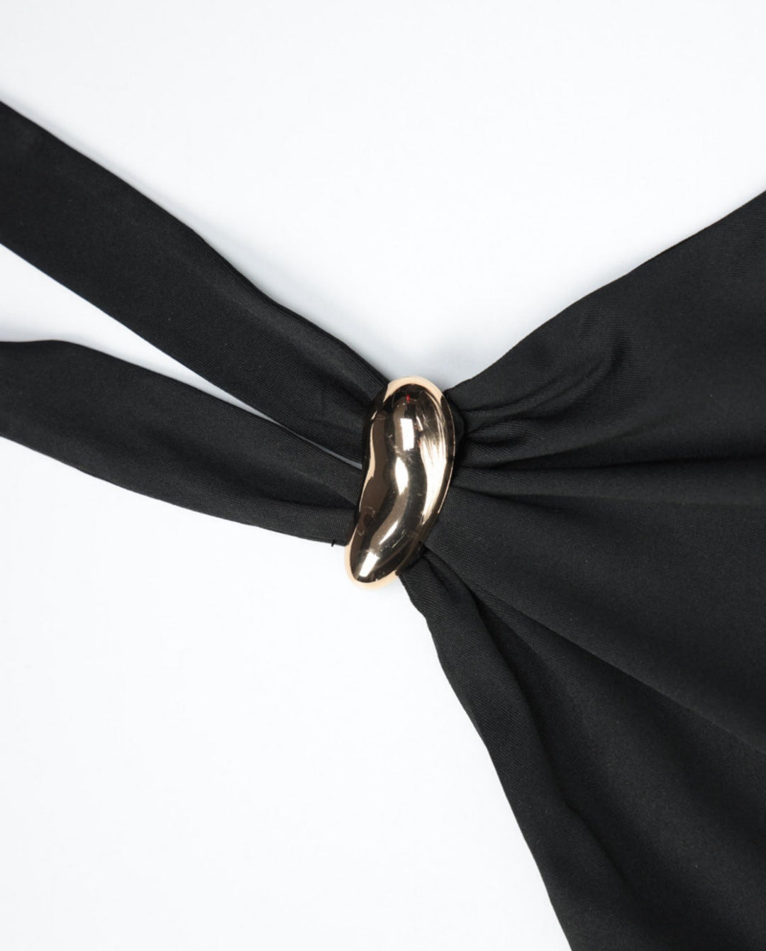 SOLACEBlack Halter Neck Tie Back Gold Ring Crop Top