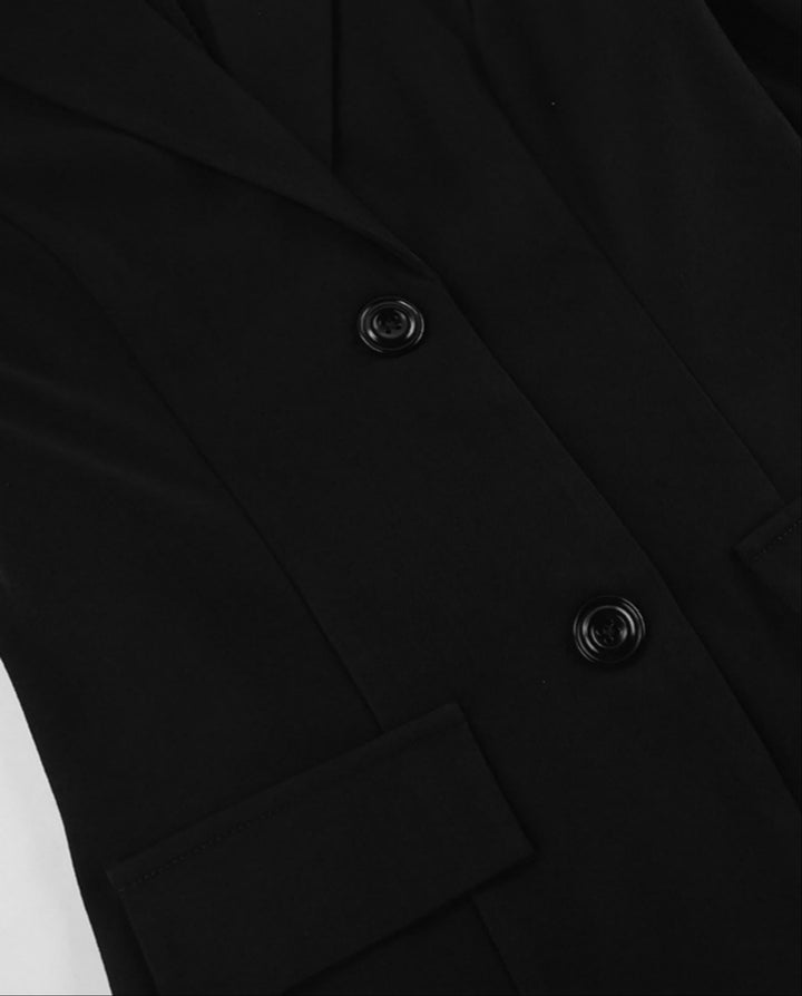 SOLACEBlack Lapel Collar Two Button Slim Fitted Waist Blazer Jacket
