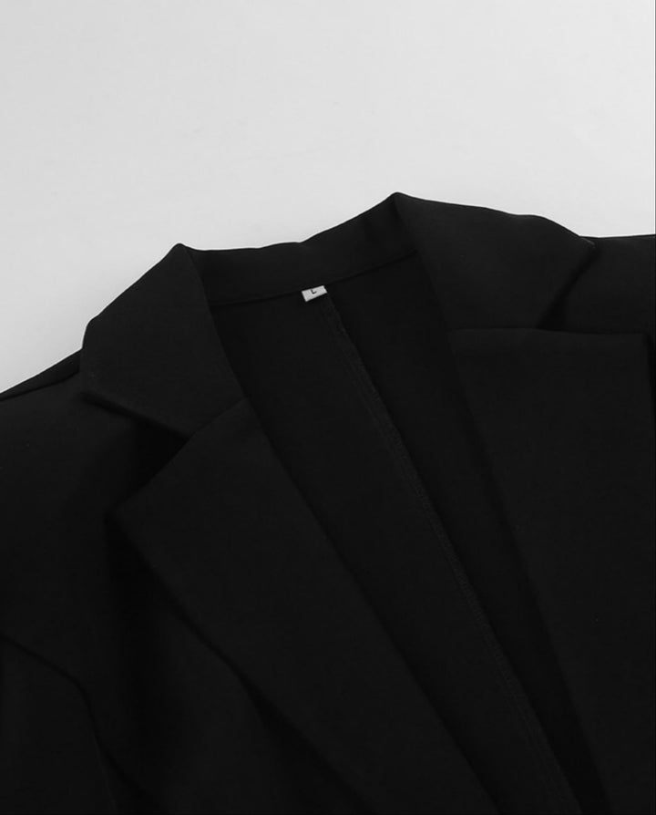 SOLACEBlack Lapel Collar Two Button Slim Fitted Waist Blazer Jacket