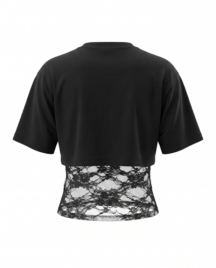 SOLACEBlack Layered Lace Hem Cropped T-Shirt