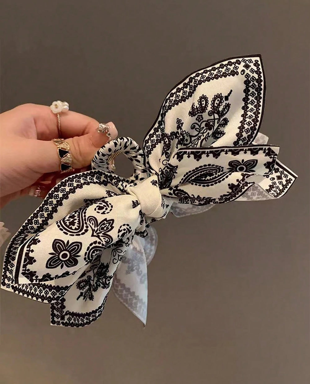 SOLACEBlack Paisley Print Fabric Bow Hair Barrette Clip