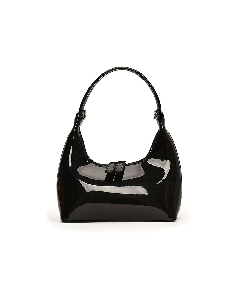 SOLACEBlack Patent Faux Leather Pearl Bow Heart Charm Mini Hobo Underarm Shoulder Bag
