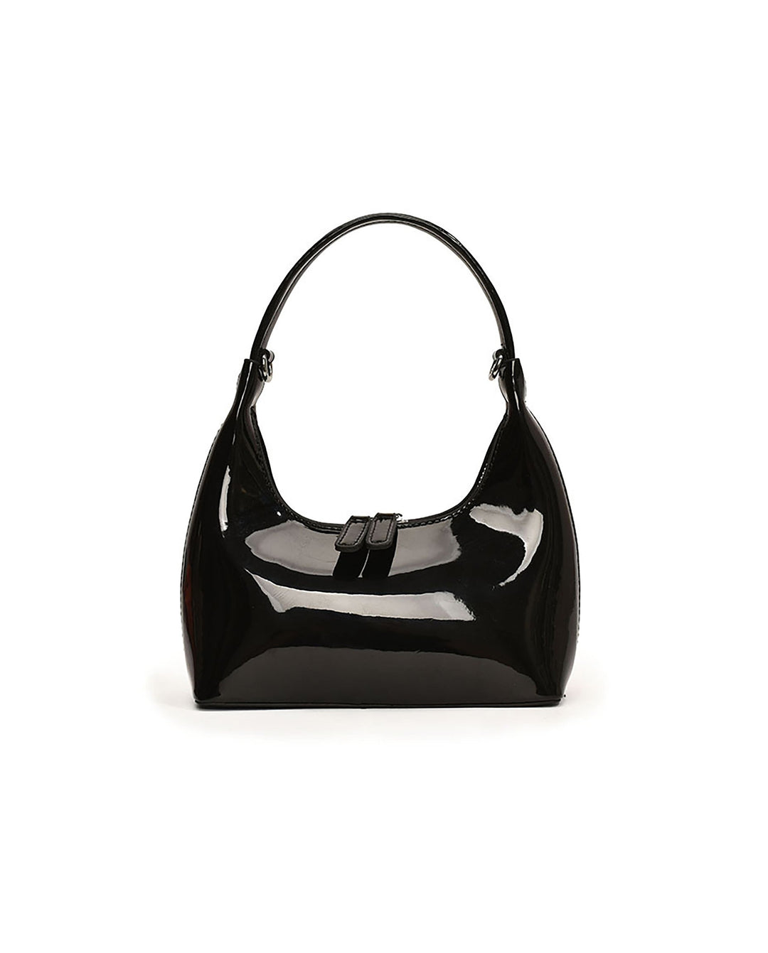 SOLACEBlack Patent Faux Leather Pearl Bow Heart Charm Mini Hobo Underarm Shoulder Bag