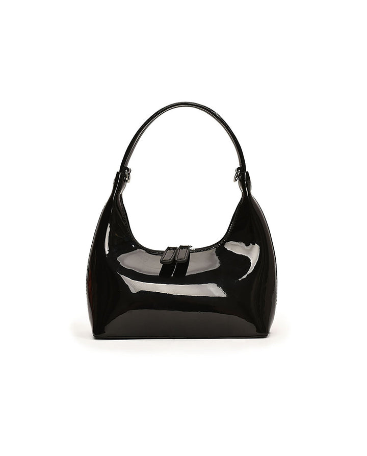 SOLACEBlack Patent Faux Leather Pearl Bow Heart Charm Mini Hobo Underarm Shoulder Bag