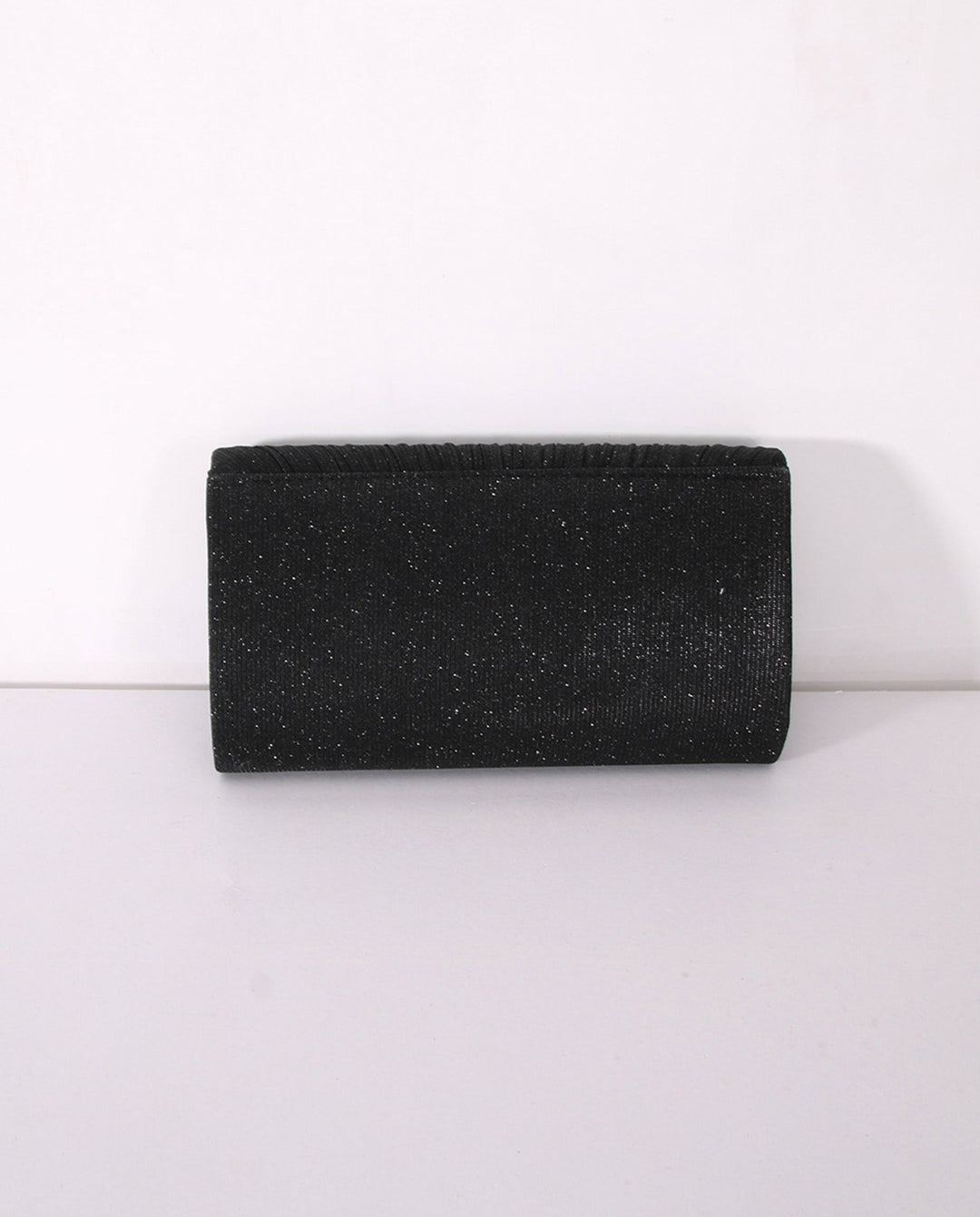 SOLACEBlack Pleated Glitter Silver Trim Envelope Clutch Crossbody Bag
