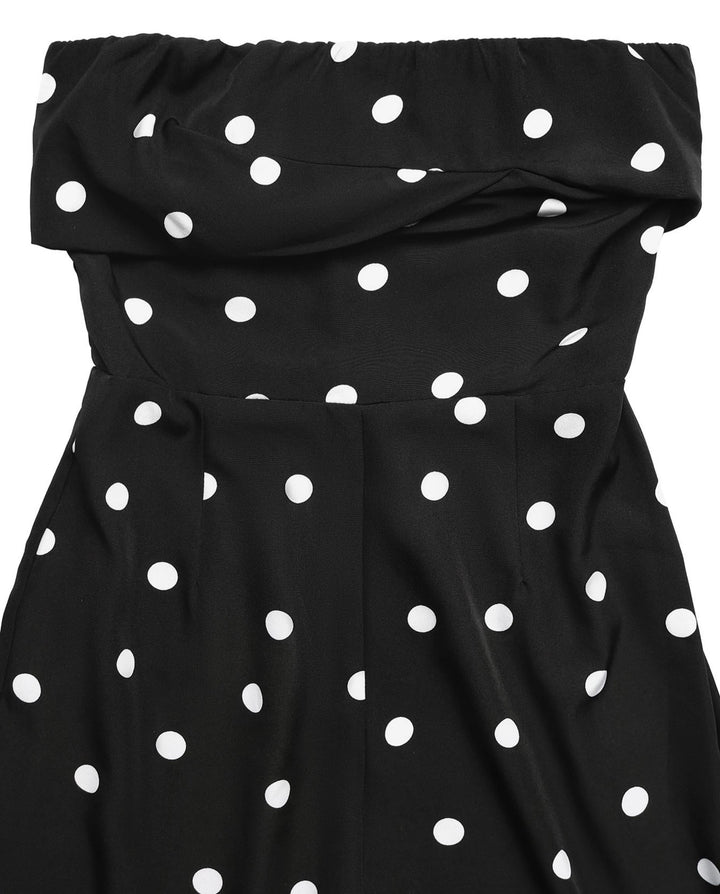 SOLACEBlack Polka Dot Strapless High Waist Wide Leg Jumpsuit