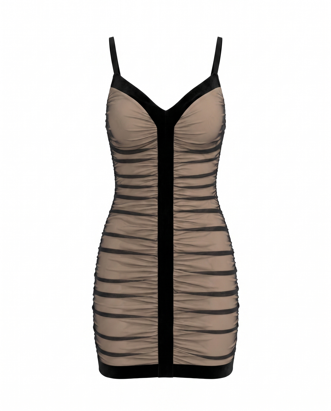 SOLACEBlack Ruched Mesh Bodycon Mini Dress