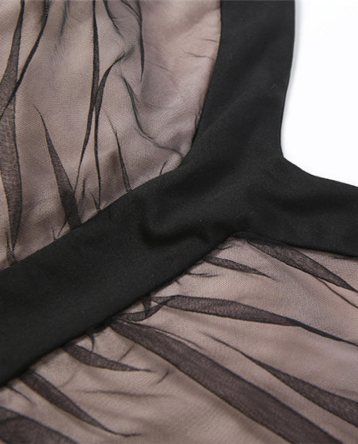 SOLACEBlack Ruched Mesh Bodycon Mini Dress
