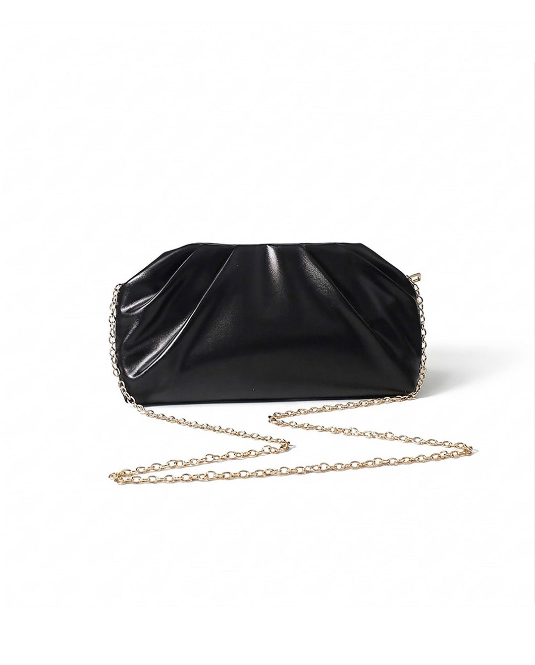 SOLACEBlack Soft Faux Leather Pleated Chain Crossbody Clutch Bag