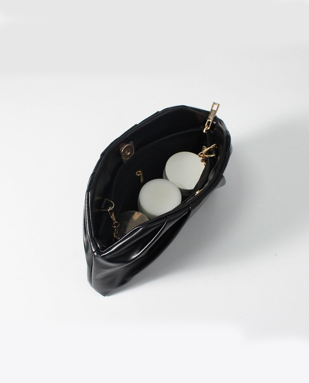 SOLACEBlack Soft Faux Leather Pleated Chain Crossbody Clutch Bag